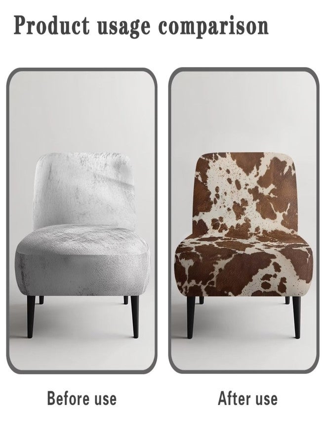 Luarisgur Armless Chair Cover Brown Cow Print Accent Chair Covers Without Arms Stretch Spandex Armless Chair Furniture Protector Covers for Living Dining Room Hotel Office - Image 4